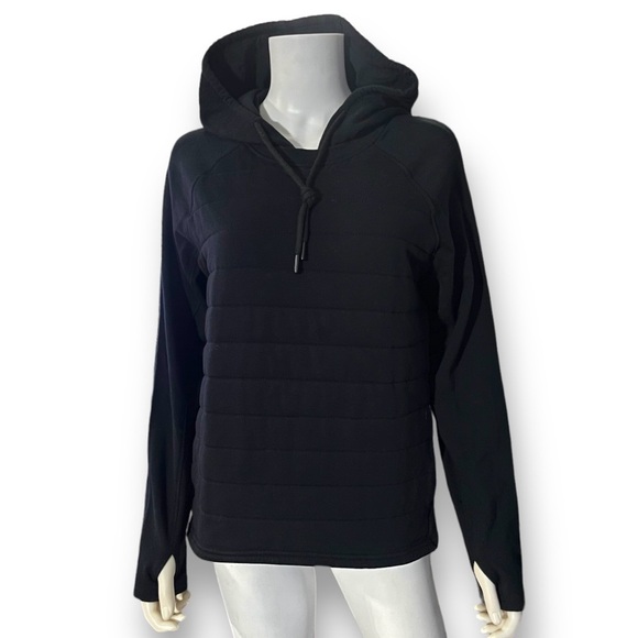 ZYIA Active Solid Black Quilted Hoodie Sweatshirt Hooded Pullover Sweater Top M - Picture 1 of 8